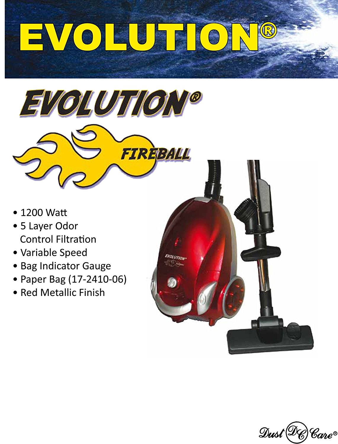 Dust Care DCC006 Evolution Fireball Canister Vacuum Cleaner, 1200W