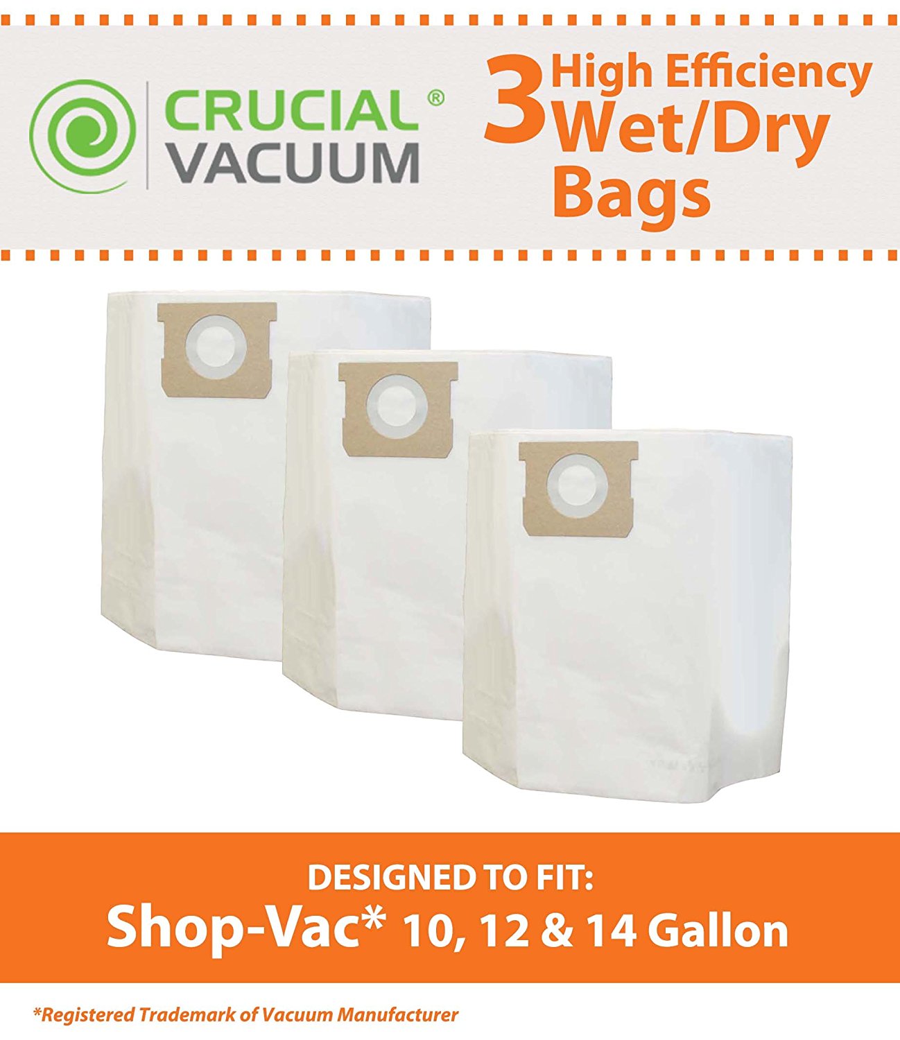 3PK Shop Vac 10 Gallon, 12 Gallon & 14 Gallon Bags; Fits ShopVac 10 Gallon, 12 Gallon & 14