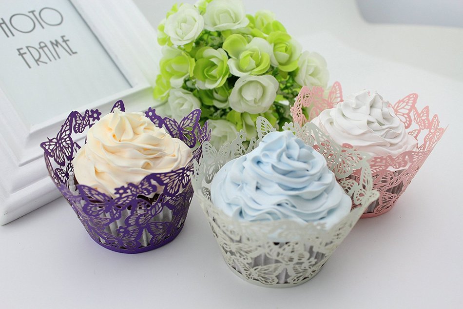 Finex® 100pcs *Butterfly* Wedding Cupcake Liner Wrappers Muffin Wrapper