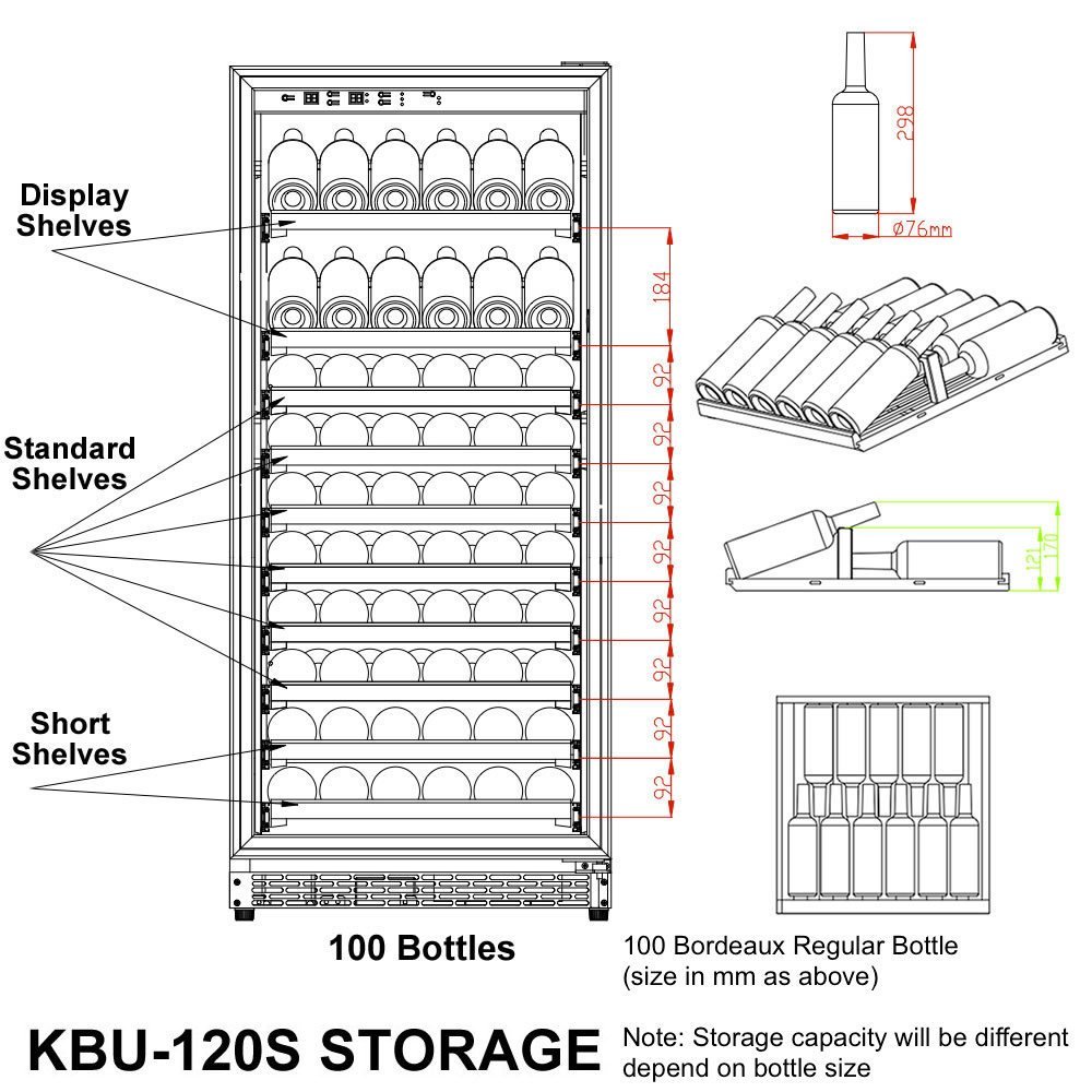 KingsBottle PRO Series 25 Bottle Single Zone Wine Cooler, Black N40