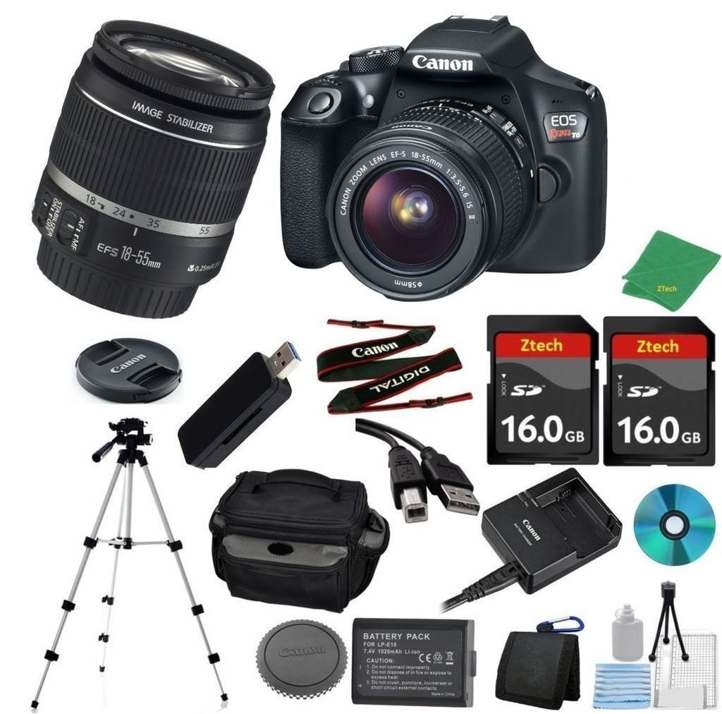 Canon EOS Rebel T6 DSLR with 1855mm IS + 2pcs 16GB Memory Card