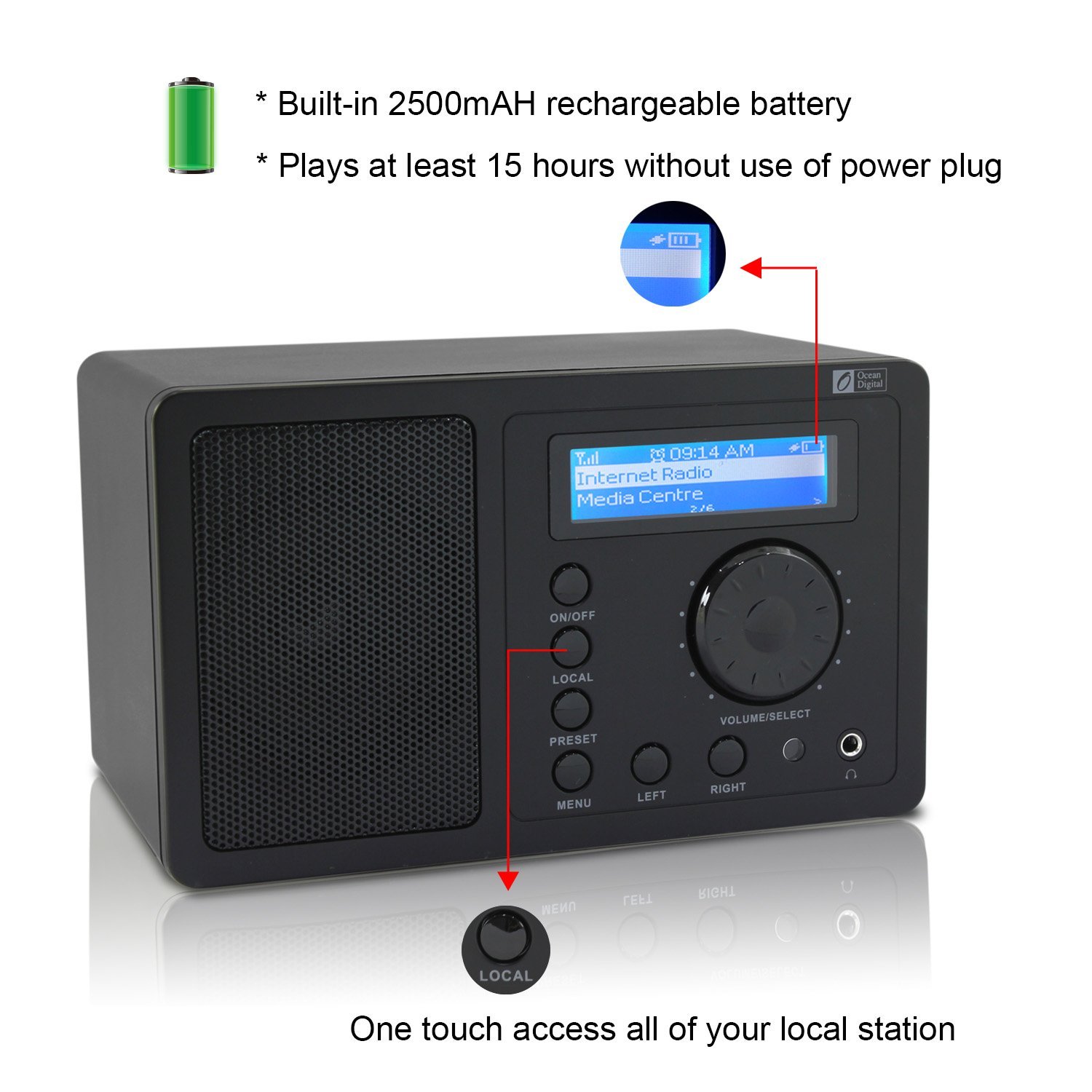 Ocean Digital Internet Radio WR220BP Portable Wireless WiFi WLAN