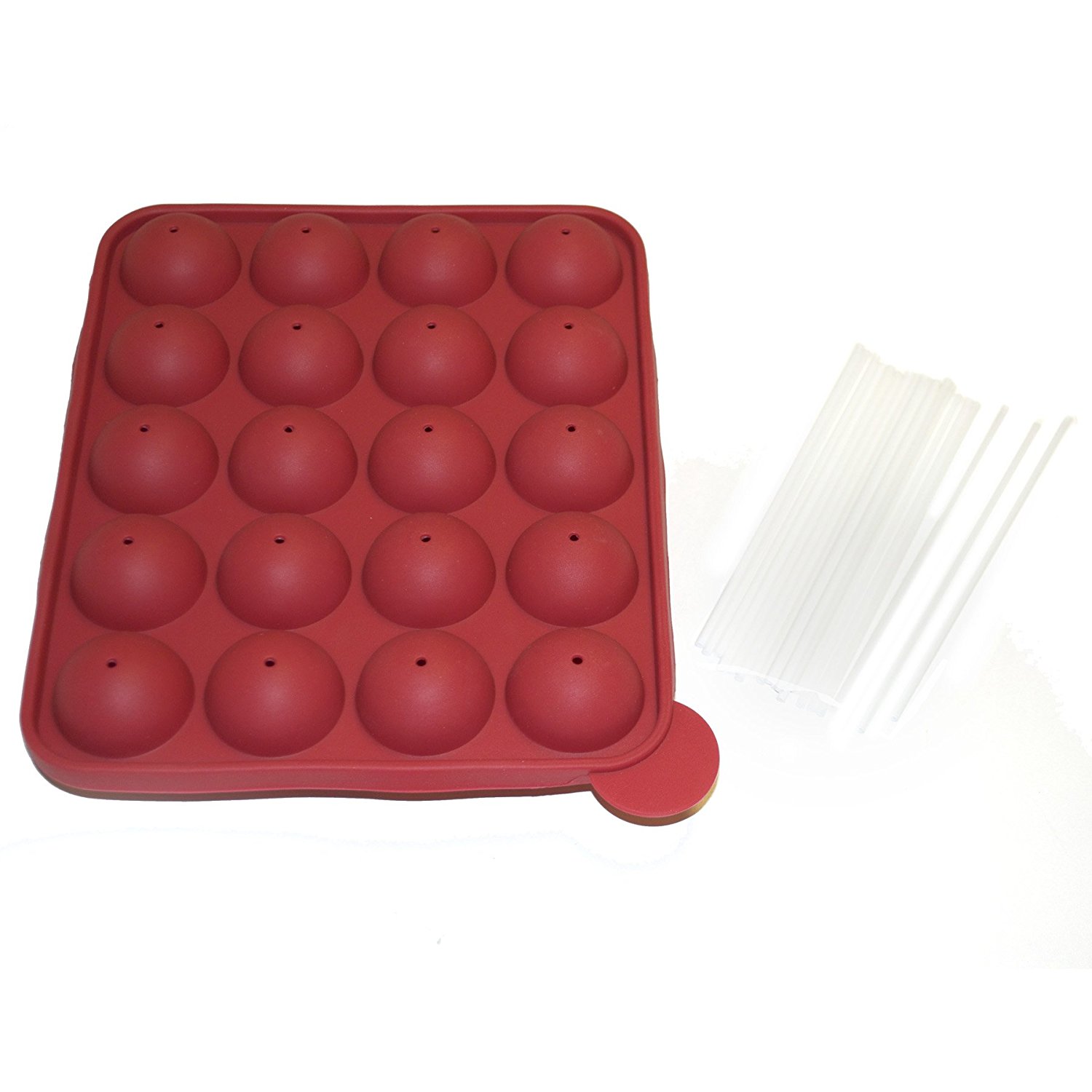 Norpro 3602 Silicone Cake Pop Pan with 20 Reusable Plastic Sticks, Red N2 free image download