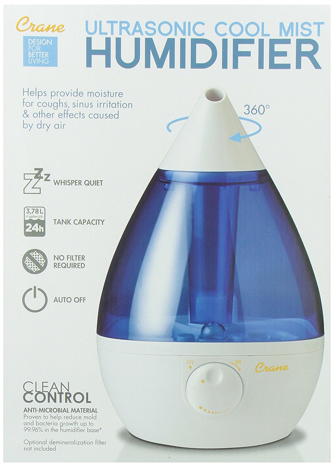 Crane Drop Shape Ultrasonic Cool Mist Humidifier with 2.3 Gallon output per day N2 free image