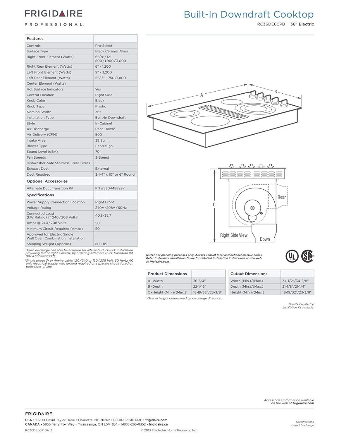 Frigidaire 36" Smoothtop Electric Black Cooktop with BuiltIn 500 CFM