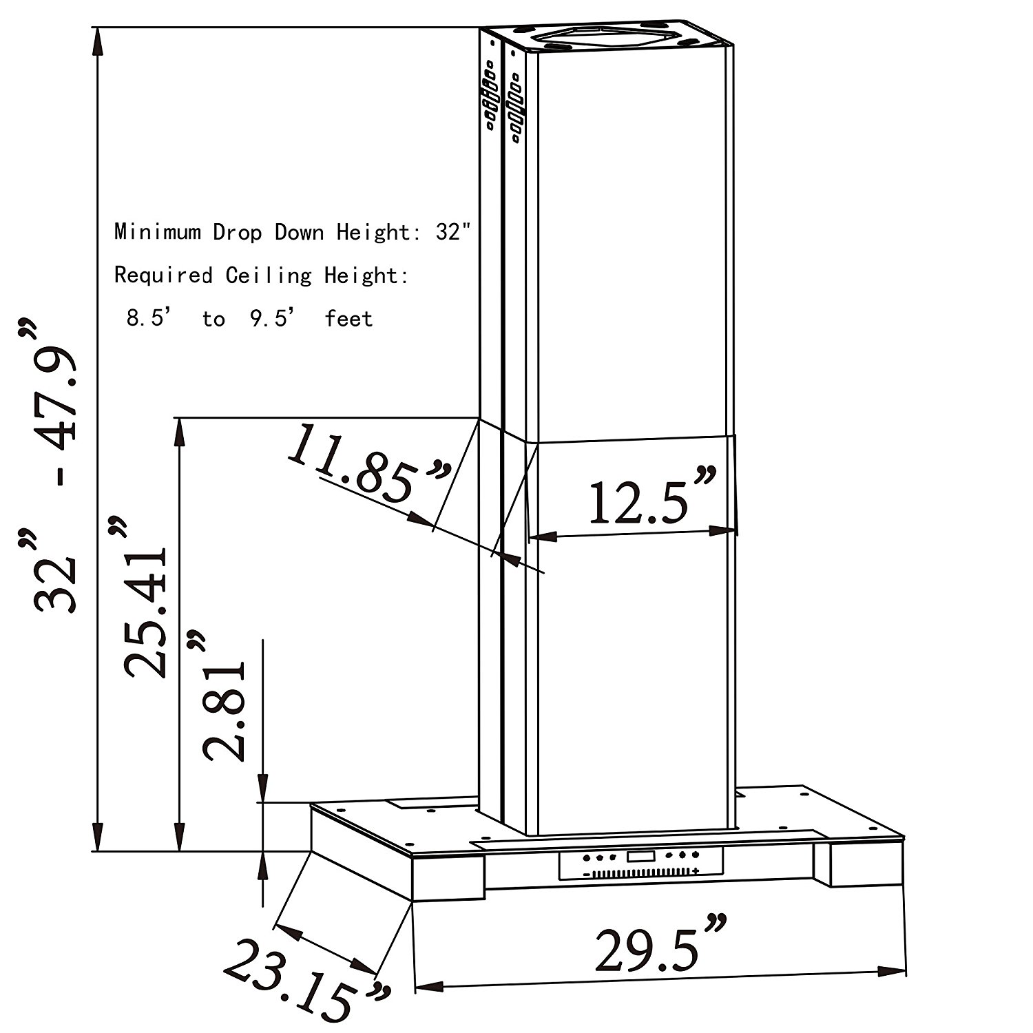 Golden Vantage 30" Stainless Steel Island Mount Range Hood With Touch