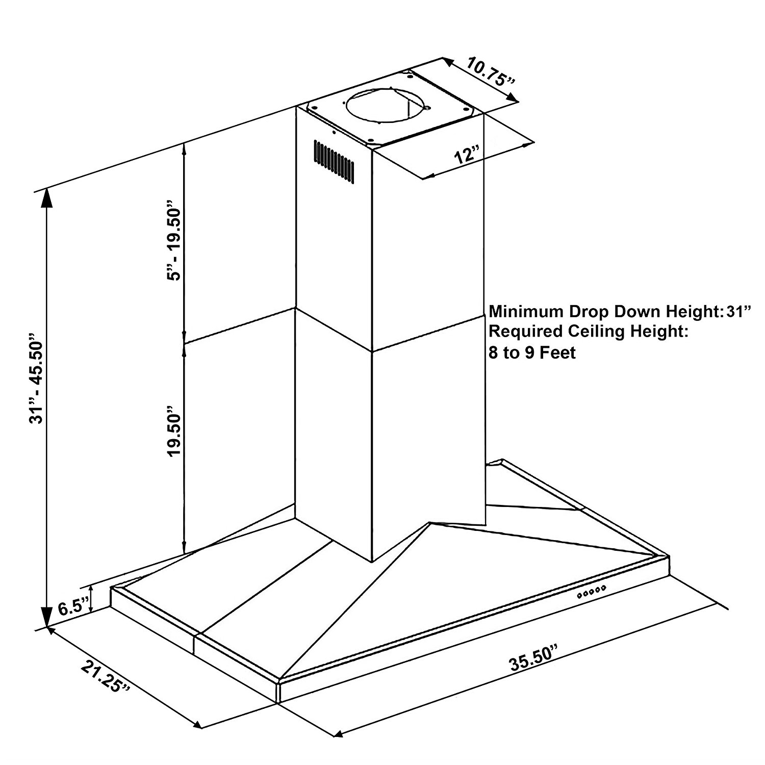 Golden Vantage 36" Island Mount LED Display Touch Control Stainless