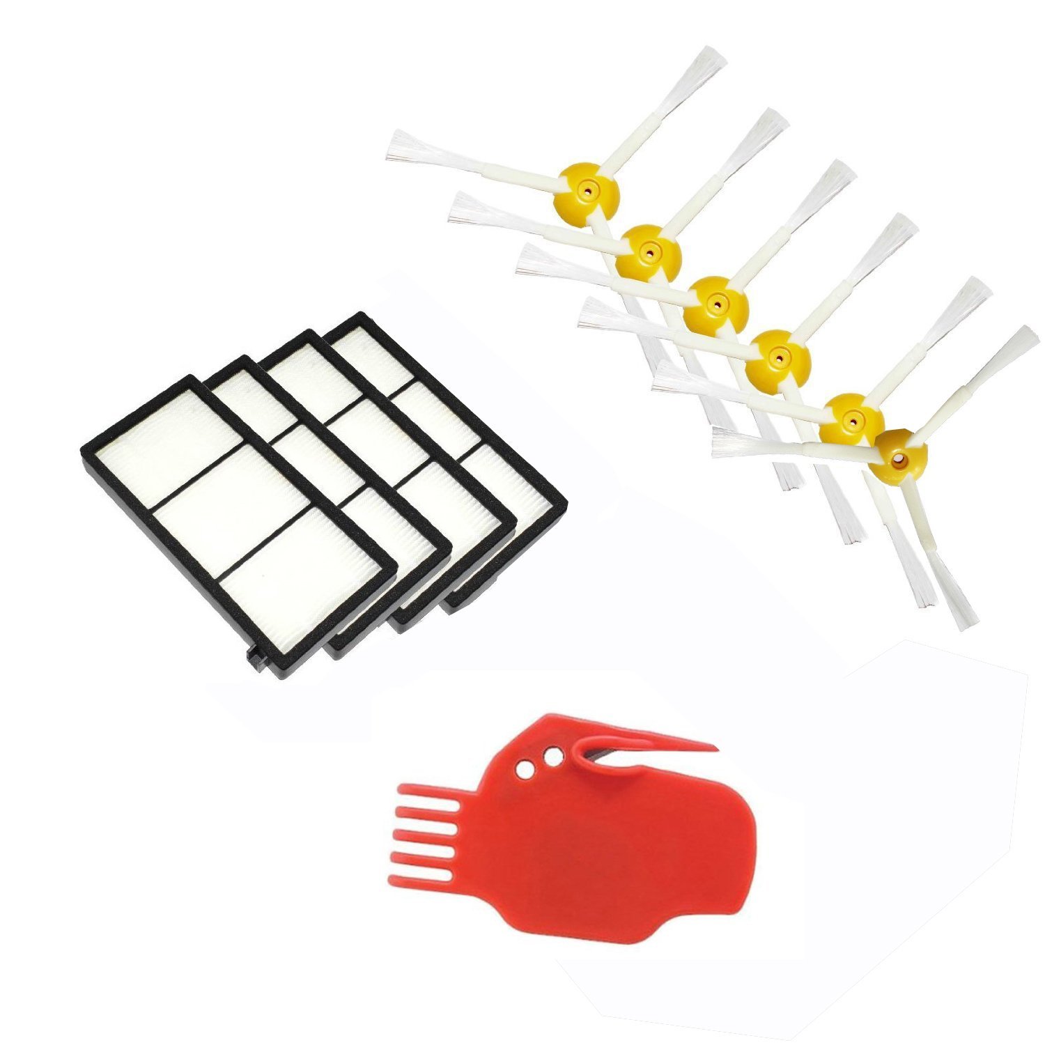 SHPZONE 4 x HEPA Filter & 6 x 3armed side brush & Cleaning Tool for iRobot Roomba 800 series