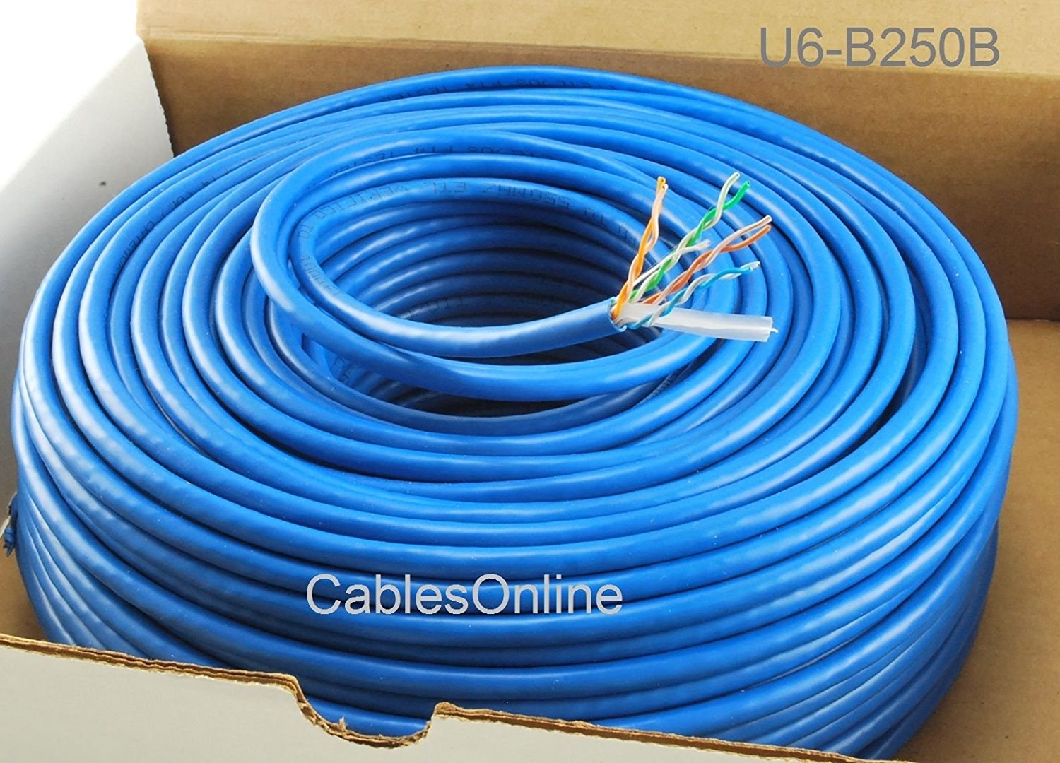 250FT Solid CAT6E CMR 550Mhz, HighPerformance 23AWG Copper Bulk Cable, Blue