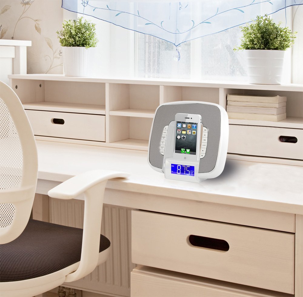 PyleHome PICL29W Docking/Aux Input Clock Radio with FM Receiver and