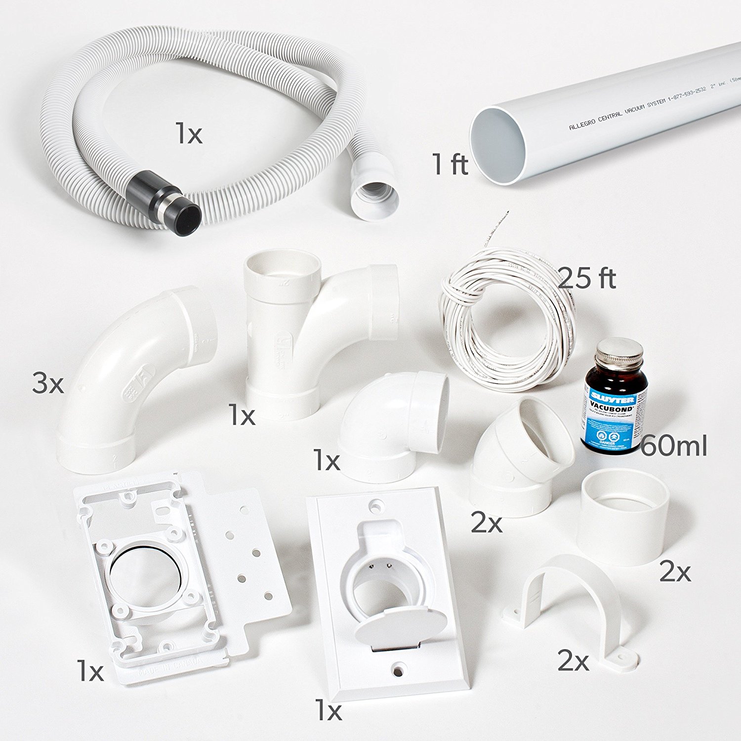 Allegro Central Vacuum 30 ft. Deluxe Package with 1 Inlet Installation