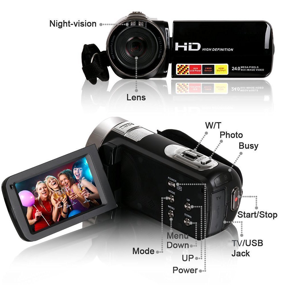 Digital Video Camera Camcorders With IR Night Vision 24.0 Mega pixels