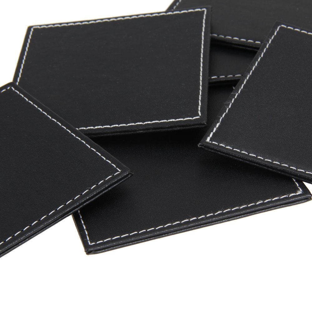 6 Pcs/lot Doubledeck Leather Coasters Set Placemat of Cup with Coaster
