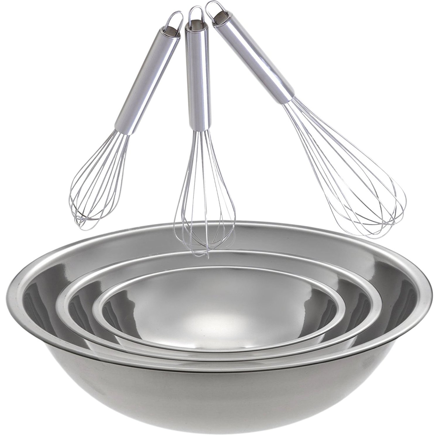 6 Piece Large Kitchen Mixing Prep Bowls and Whisk Utensil Set