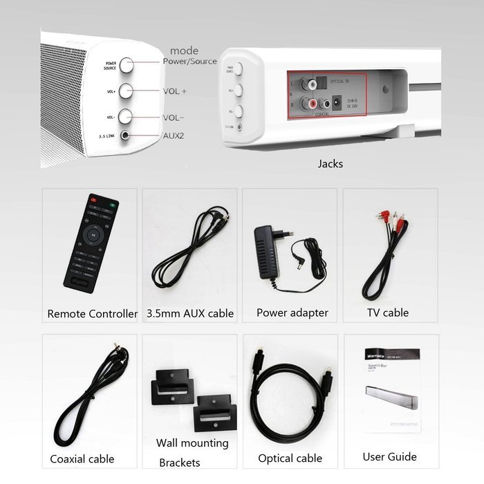 (Upgarde Version) LONPOO 609B 80cm Slim TV Soundbar Bluetooth Subwoofer