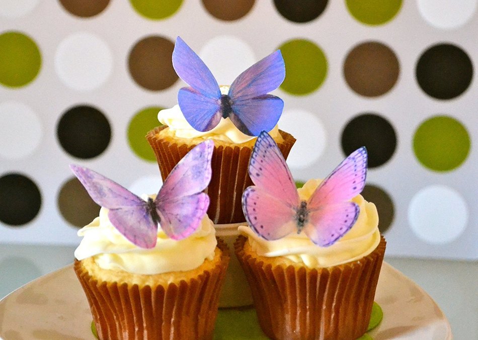 Edible Butterflies © Large Purple Set of 12 Cake and Cupcake Toppers