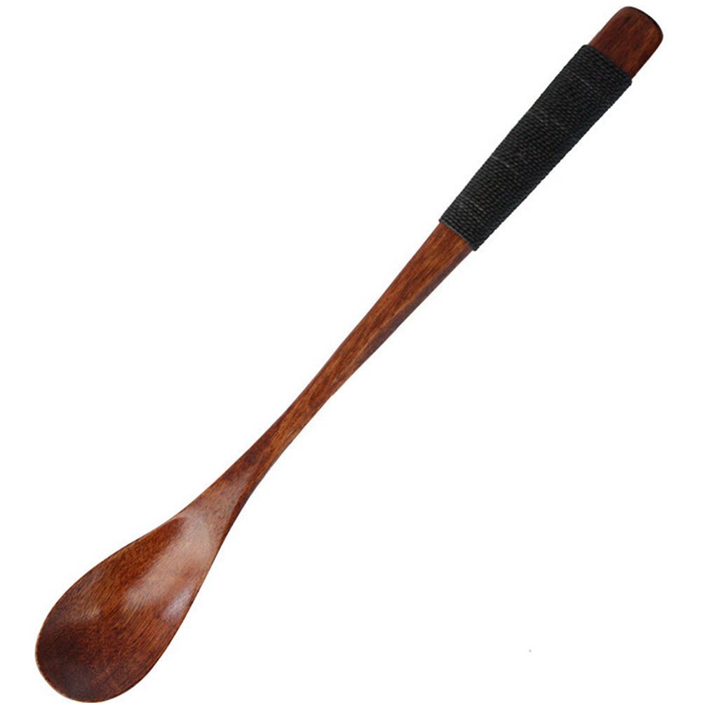 5Pcs Functional Long Wooden Coffee Tea Spoon Stirs With Black Cable