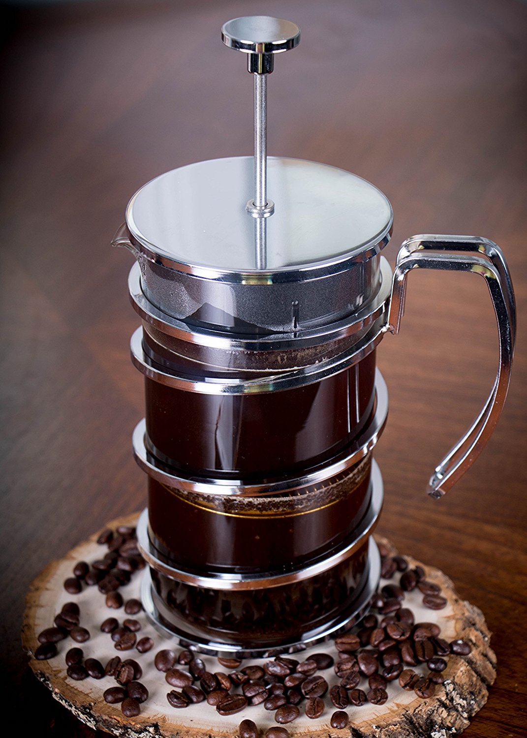 Gourmet 1 Liter Silver Colored French Press Coffee Brewer with Spiral