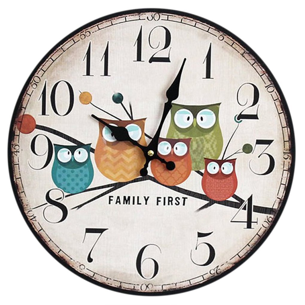 MuLuo Continental Round Wooden Home Clocks Wall Timepiece for Living