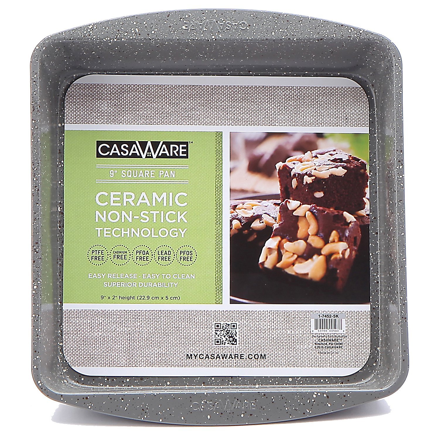 CasaWare Ceramic Coated NonStick 9Inch Square Pan, Brown Granite free