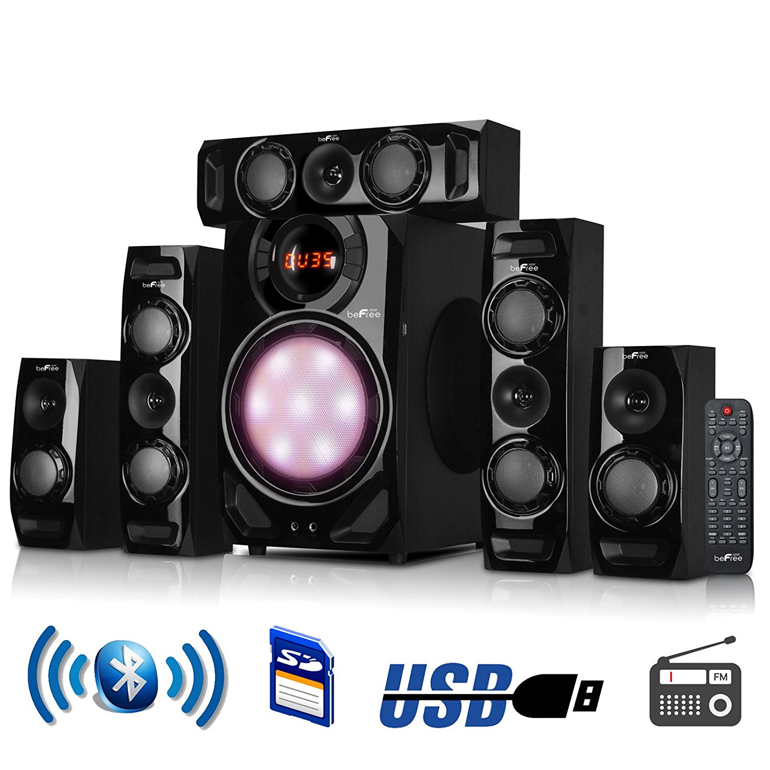 BeFree Sound 5.1 Channel Surround Sound Bluetooth Speaker System in