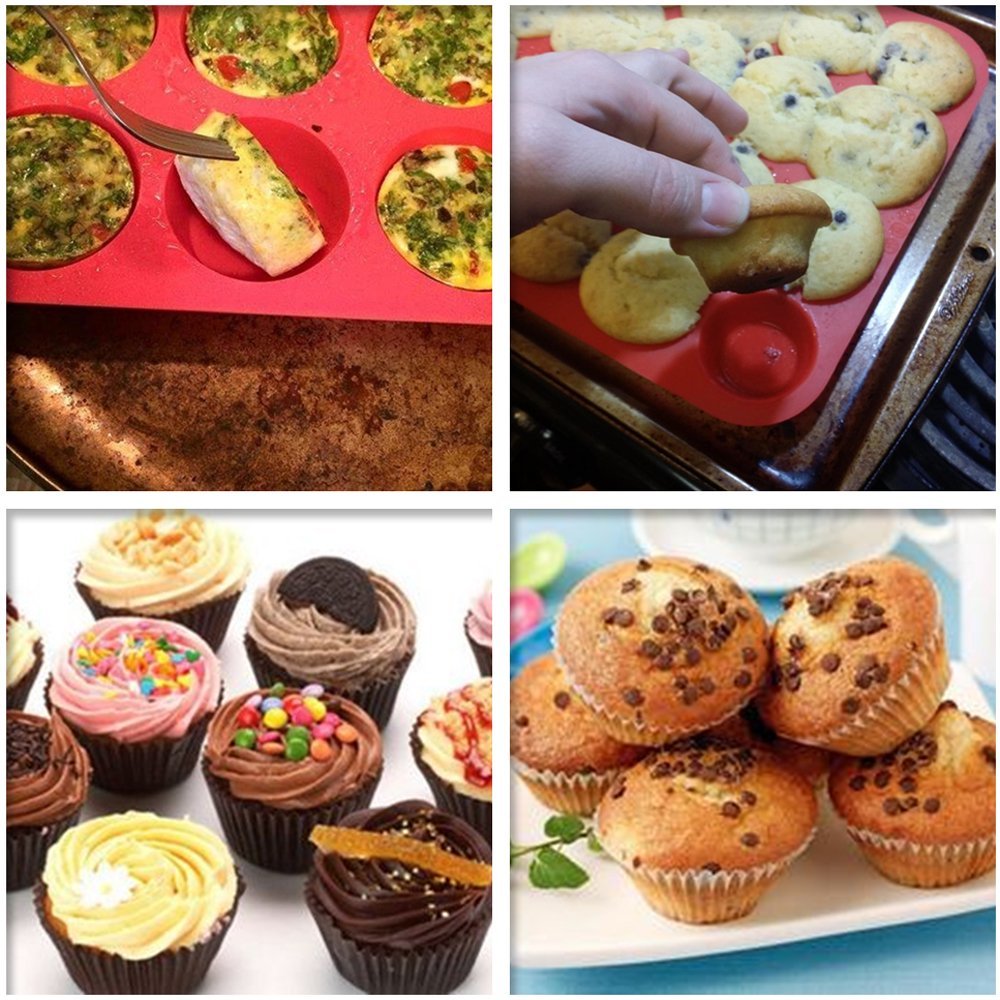 Mini Muffin Pan, 24 Cups Non Stick Bakeware Cupcakes Pan with a Pastry Bag for Muffins, Cakes