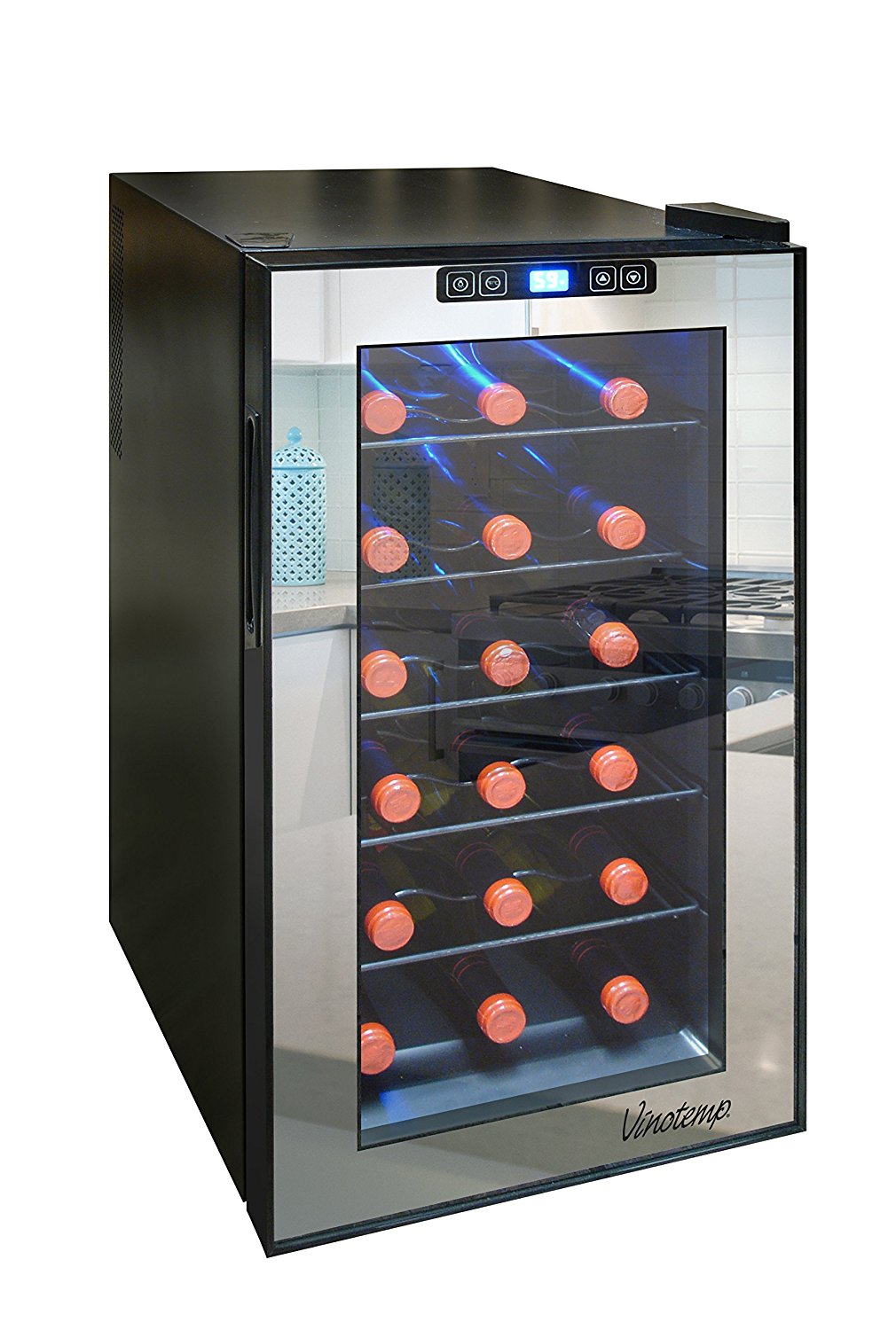 Vinotemp VT18TSBM 18Bottle Mirrored Thermoelectric Wine Cooler, Black
