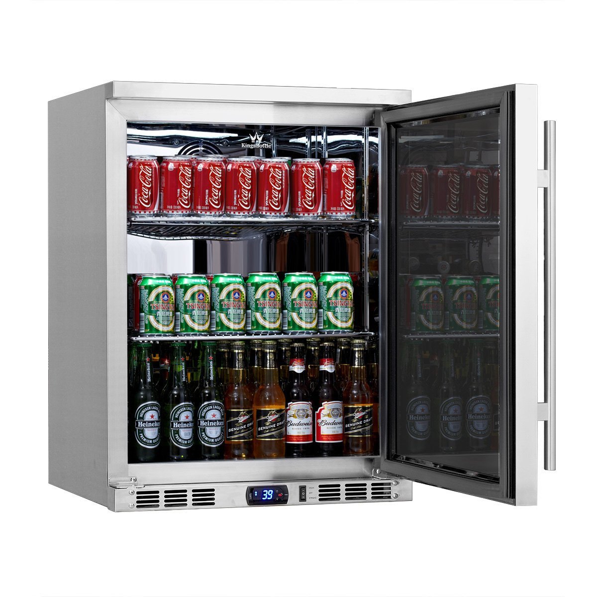 KingsBottle 140 Can 1Door Under Counter Beverage Cooler, Heating Glass
