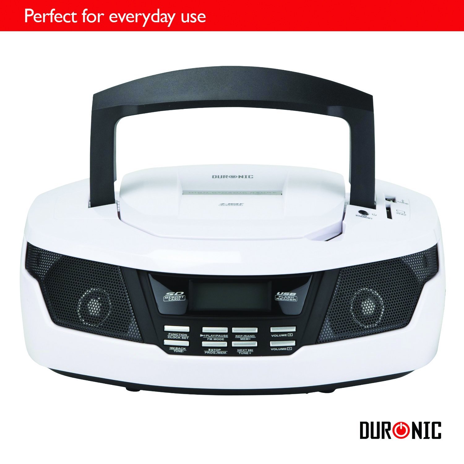 Duronic RCD99W White CD Player 4way speaker Boombox with Clock, Radio