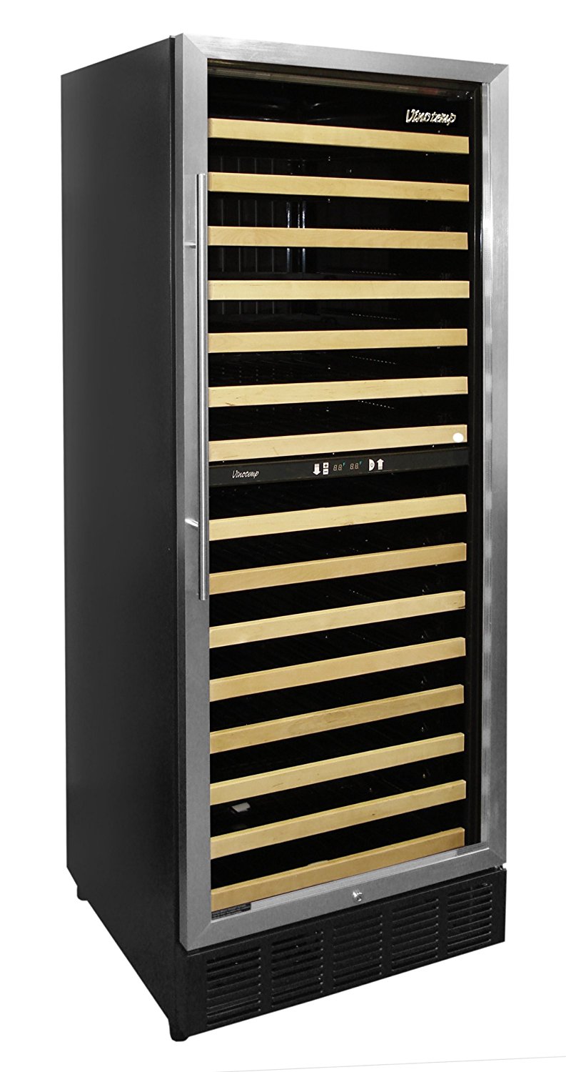 Vinotemp 160Bottle Multi Zone Wine Cooler with Front Exhaust, Black