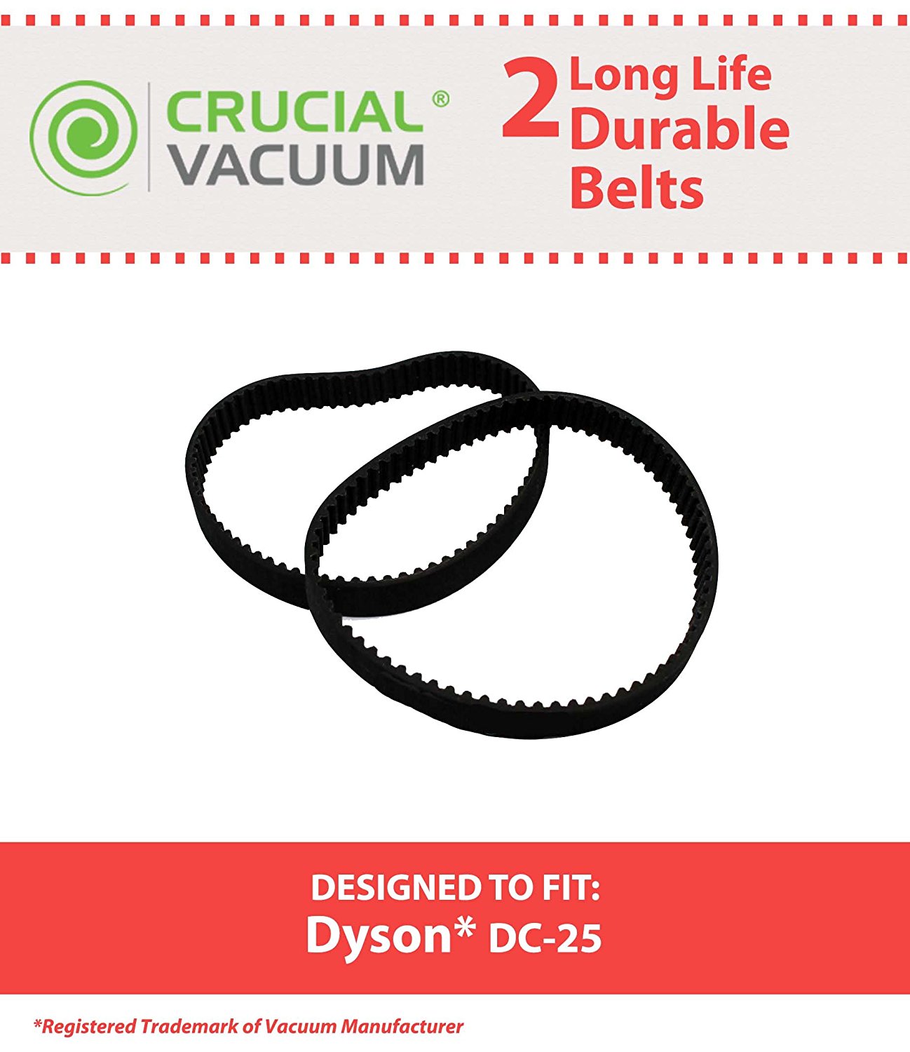 2 Dyson DC25 Vacuum Geared Long Life Belts, Compare to Dyson DC25 Part