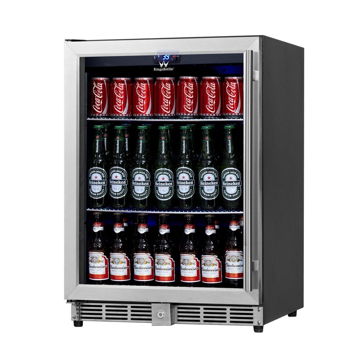 KingsBottle 450 Can Beverage Cooler, Stainless Steel with Glass Door N4
