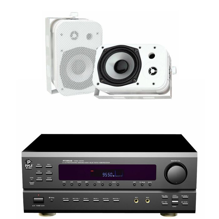 Pyle Stereo Receiver Package with Waterproof Speakers for your Studio