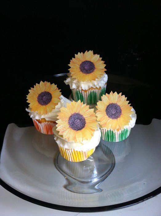 Edible Sunflowers Set of 12 Cake and Cupcake Toppers, Decoration