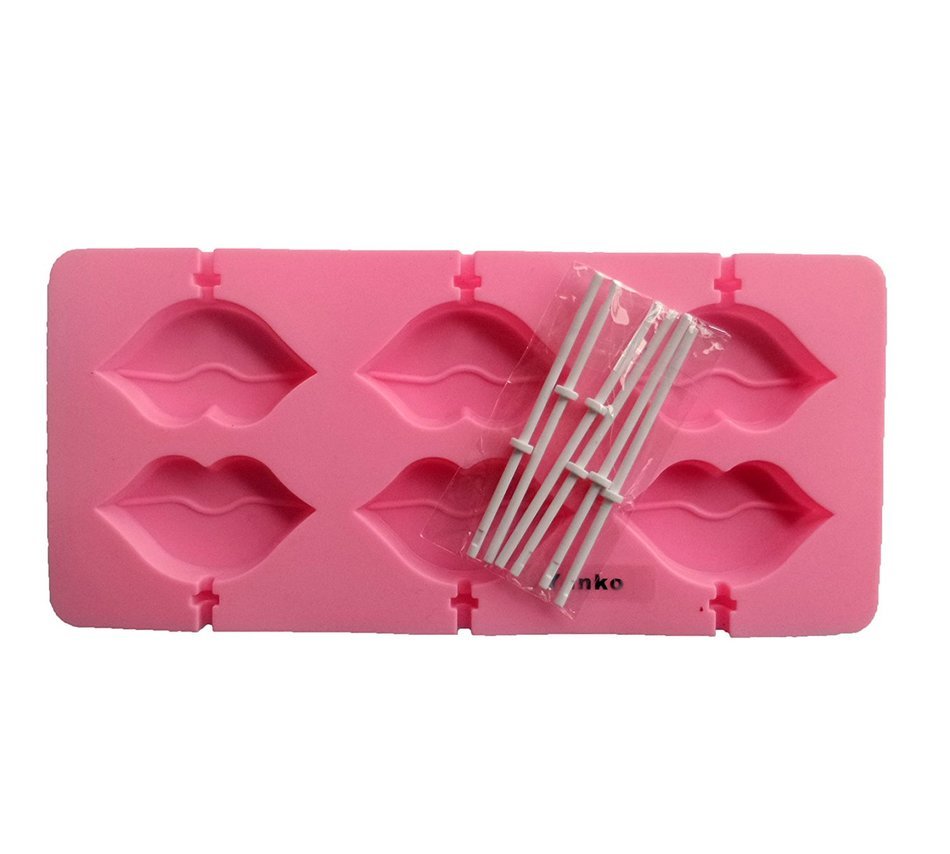 Yunko 6 Cavity Red Lips Shape Lollipop Silicone Chocolate Candy Mold
