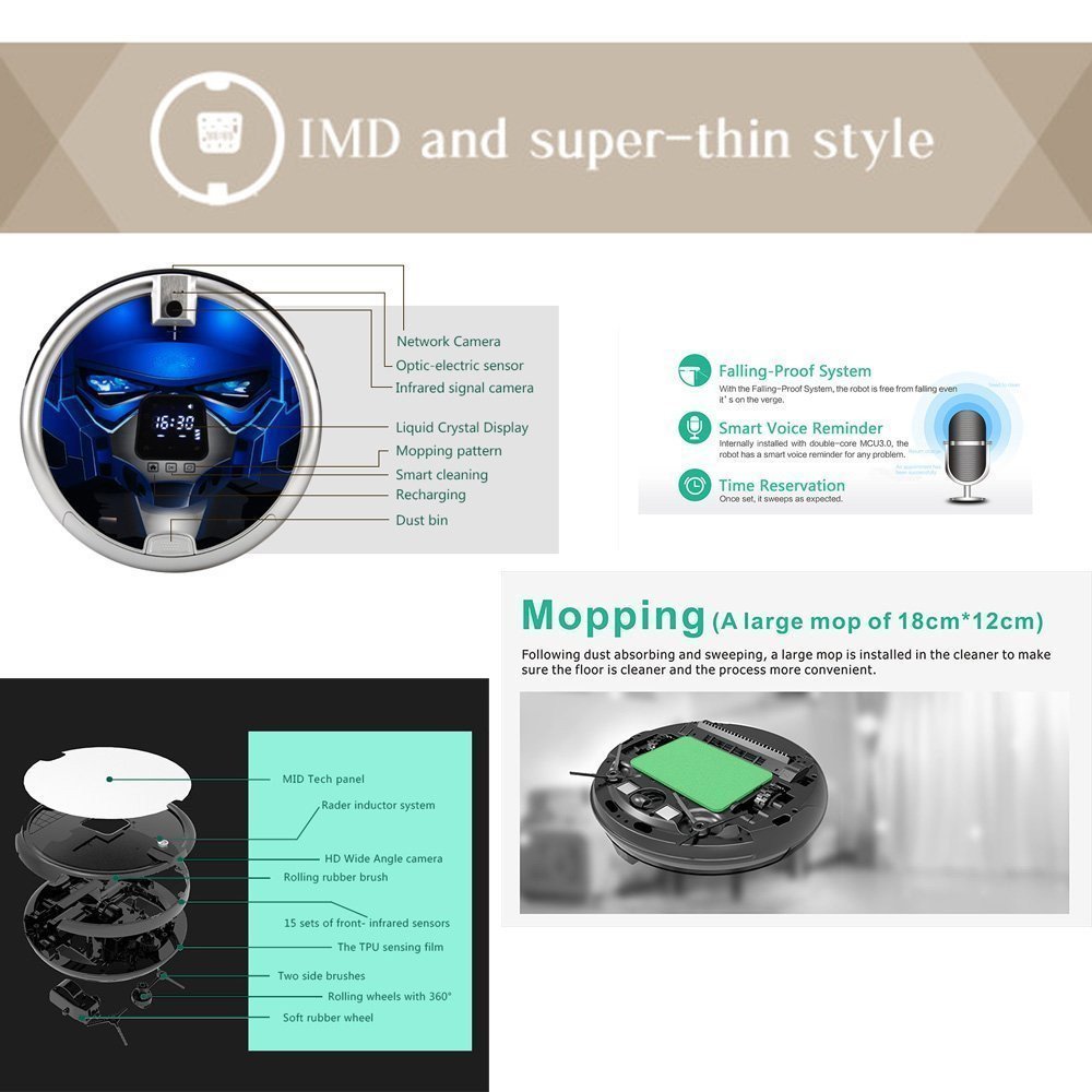 Suction Robot Vacuum Cleaner with 1080P HD Detective Surveillance Camera and Unique Wifi Remote