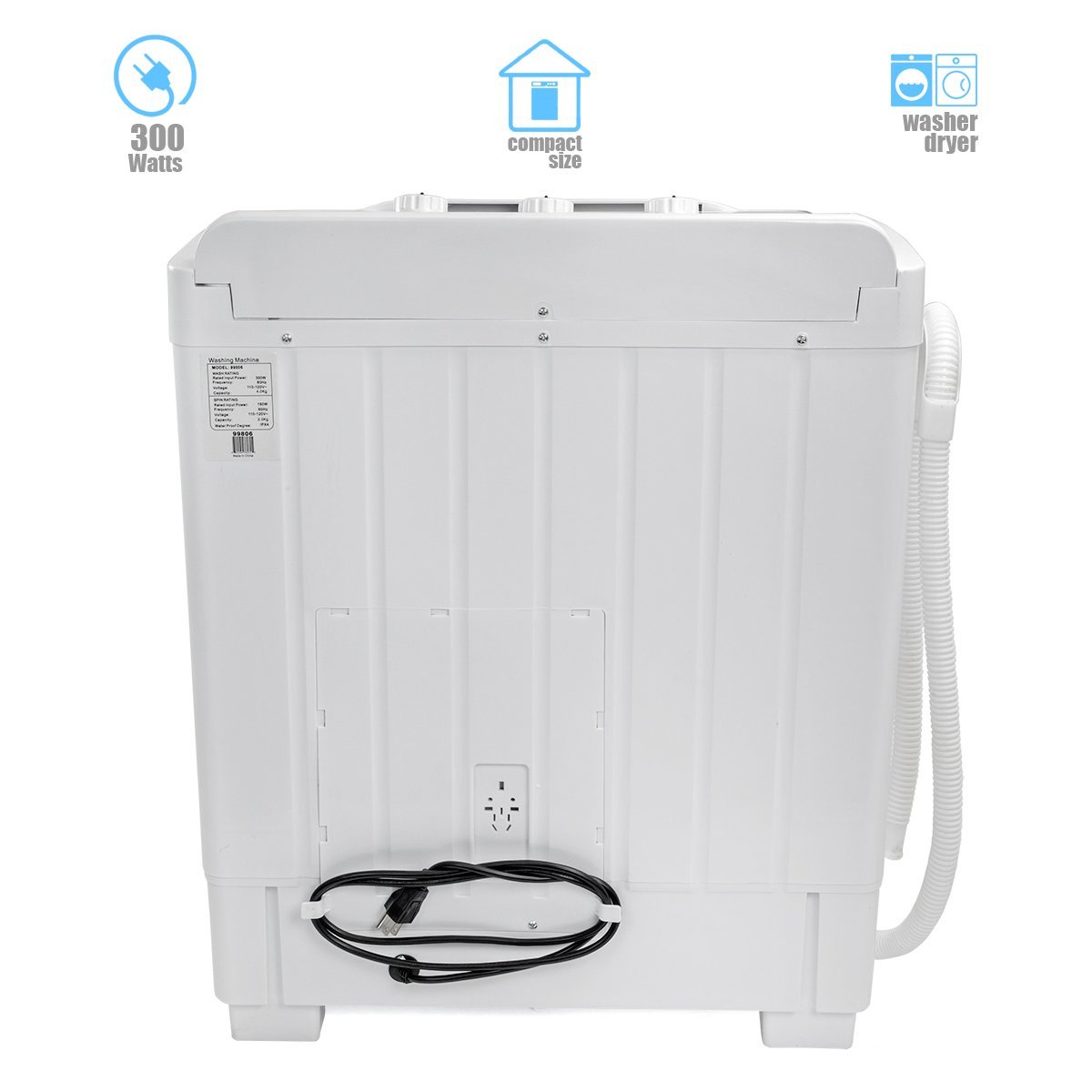 Portable Compact Washer and Spin Dry Cycle with Built in Pump 300W