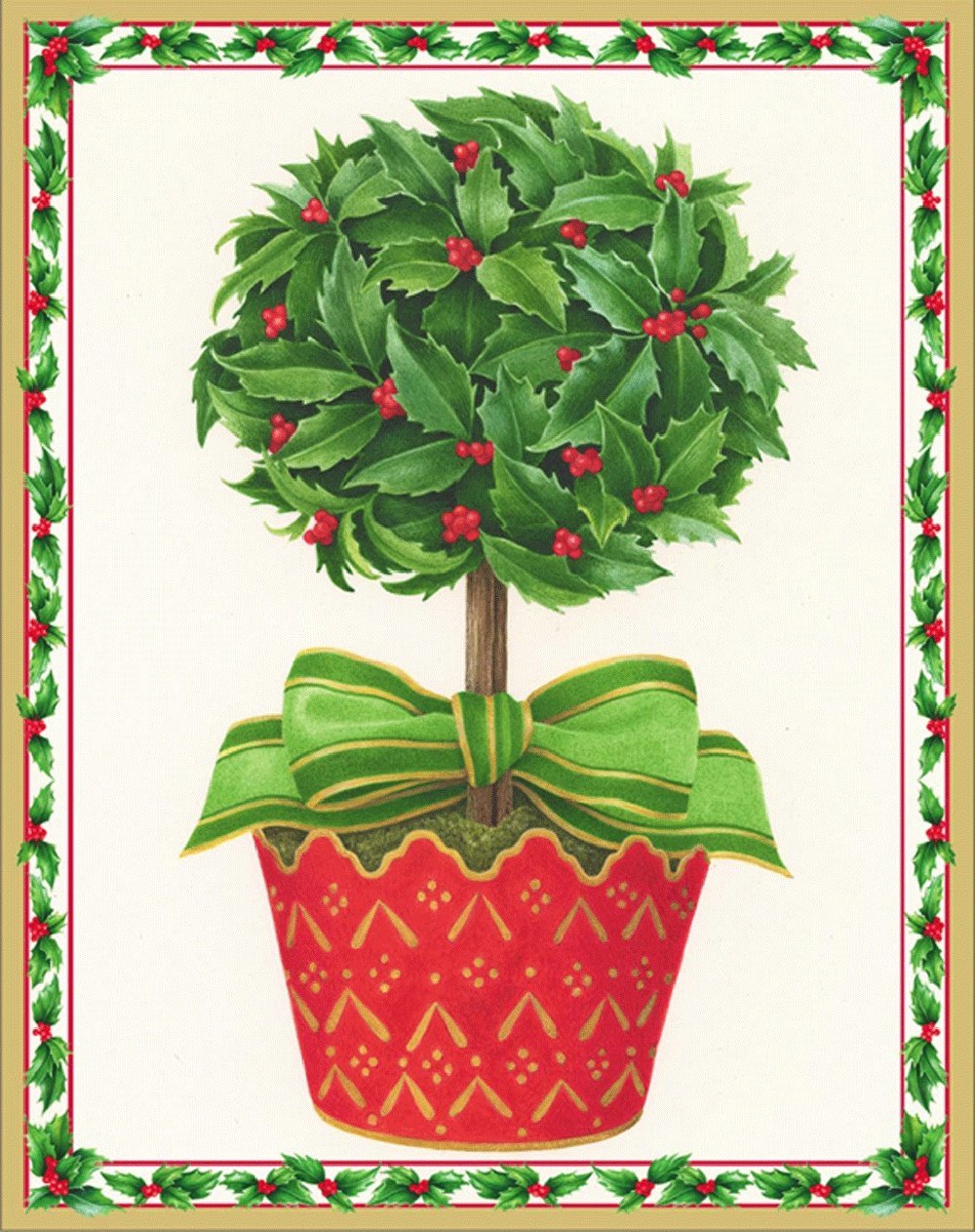 Entertaining with Caspari Holly Topiary Christmas Cards (Box of 16
