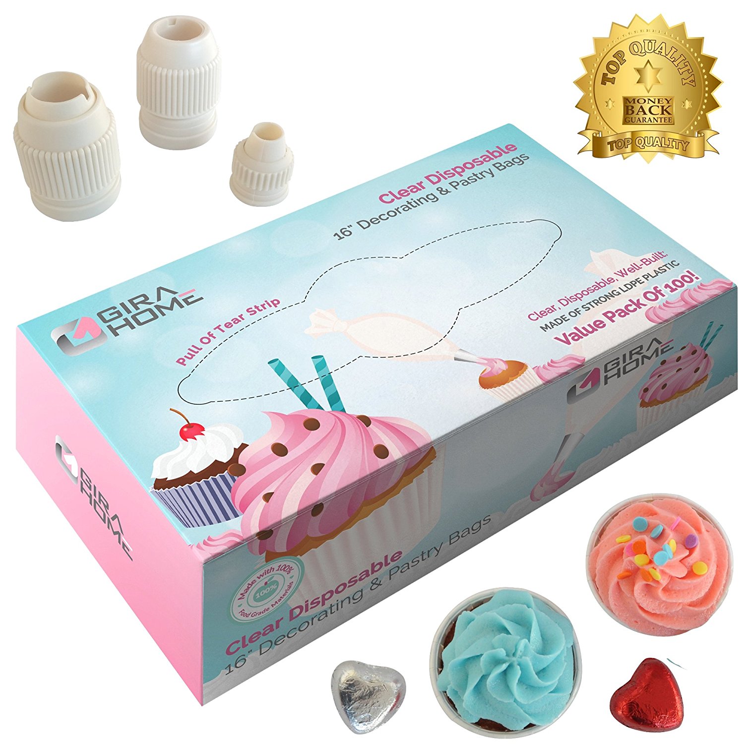 100 Premium Clear Disposable 16" Pastry Bags for Piping, Icing and