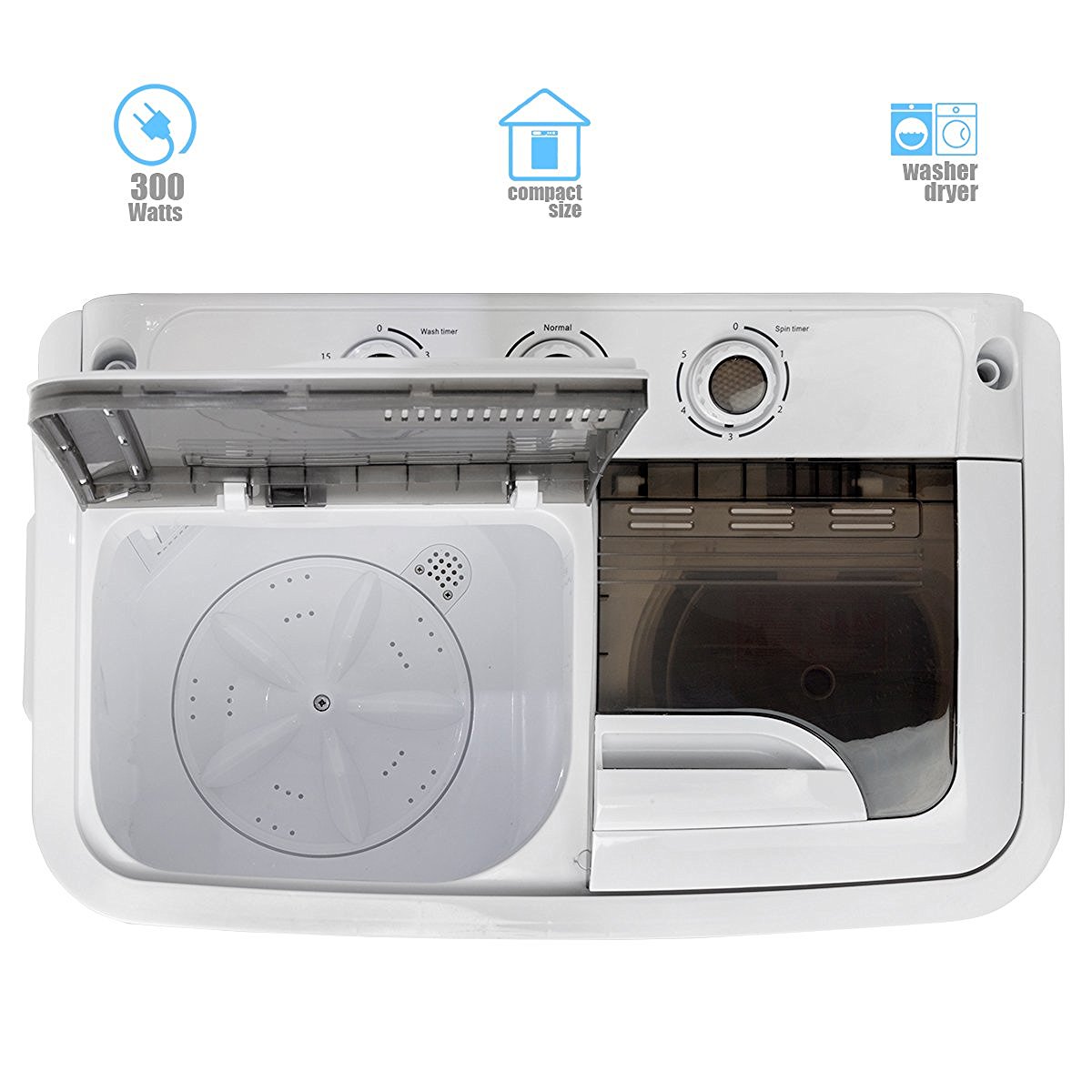 Portable Compact Washer and Spin Dry Cycle with Built in Pump 300W