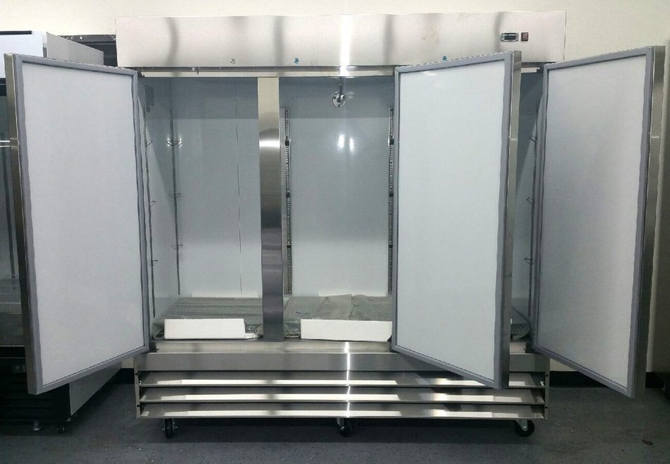81" Upright Stainless Steel 3 Door Commercial Freezer, 72 Cubic Feet
