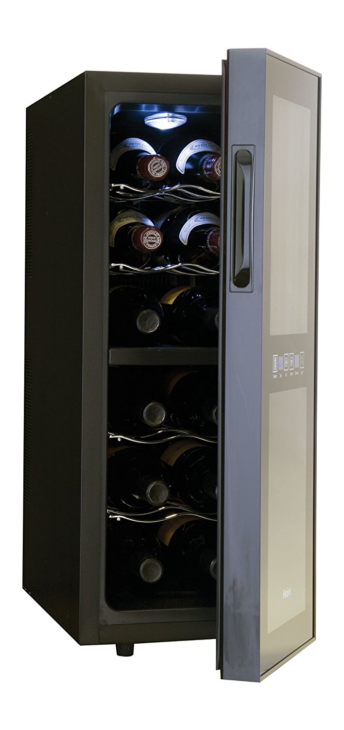 Haier HVTM12DABB 12Bottle Dual Zone Mirrored Glass Door Wine Cellar N2