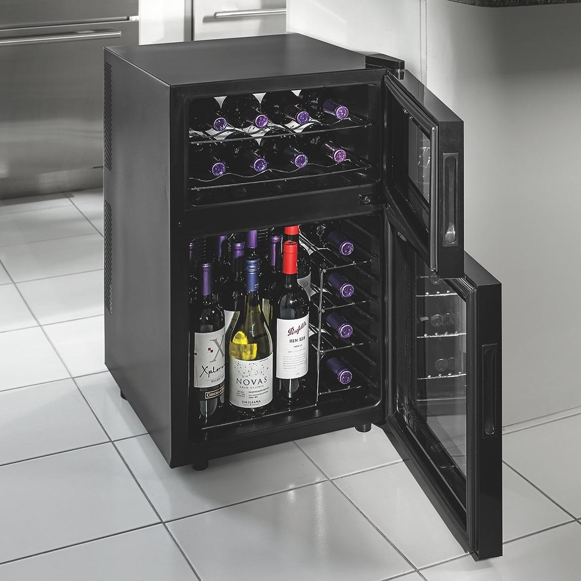 Wine Enthusiast 272 03 24 05 Silent 24 Bottle Dual Zone Touchscreen Wine Cooler, Black N3 free