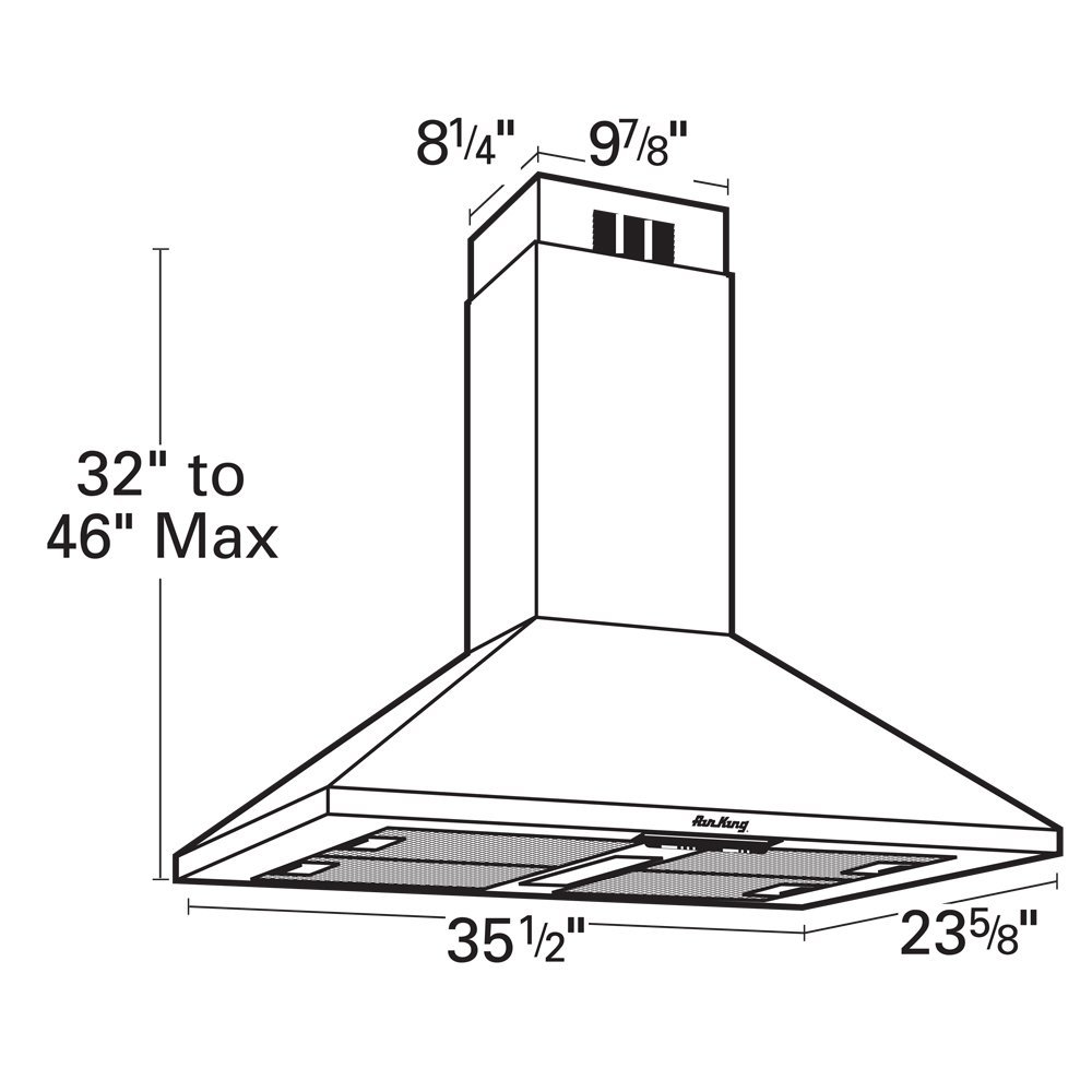 Air King ALI36WH Alicante Chimney Style Island Mount Range Hood, 36