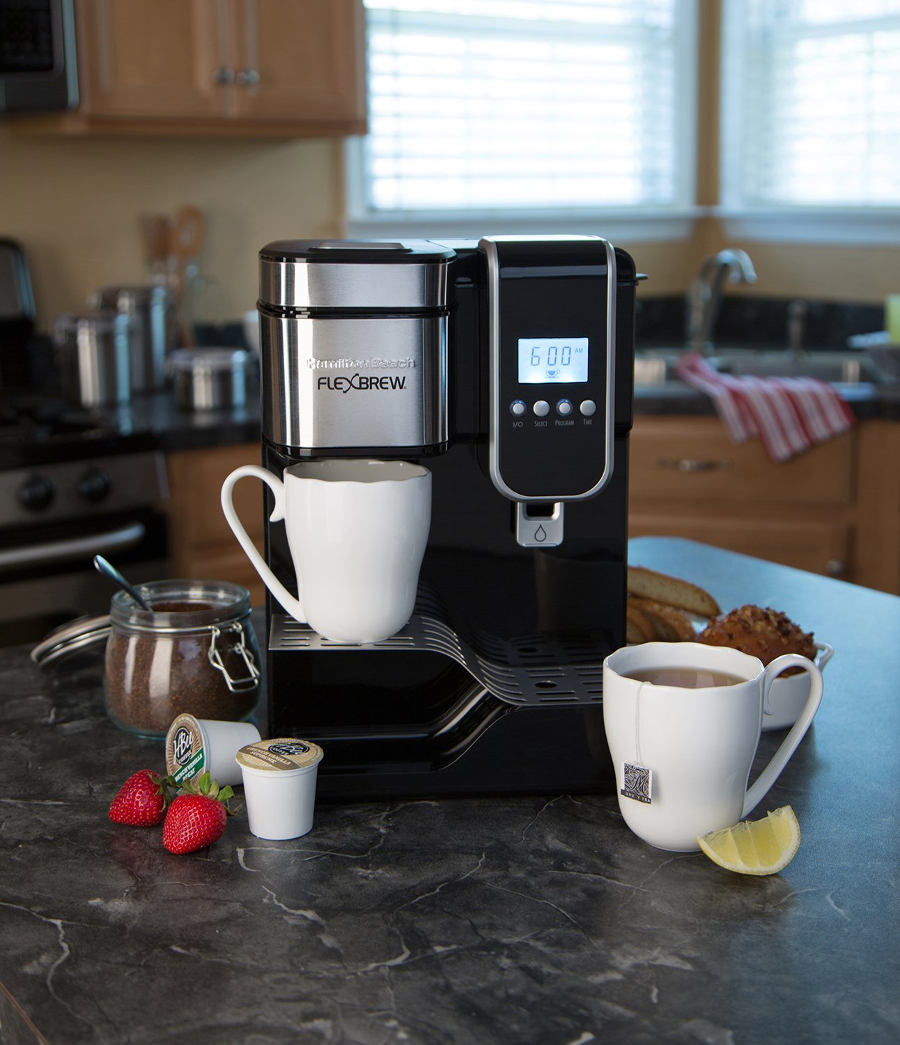 Hamilton Beach SingleServe Coffee Maker, Programmable FlexBrew with