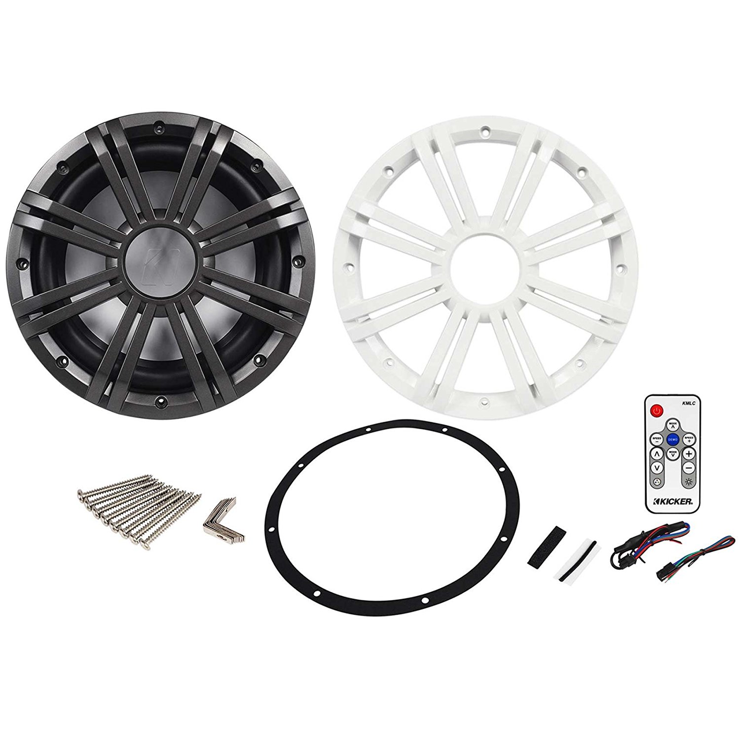 Kicker 10" 300W Marine Subwoofer+Kicker 10" Marine Sub White Grille+LED