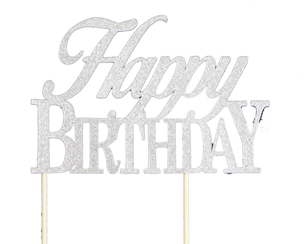 Silver Happy Birthday Cake Topper free image download