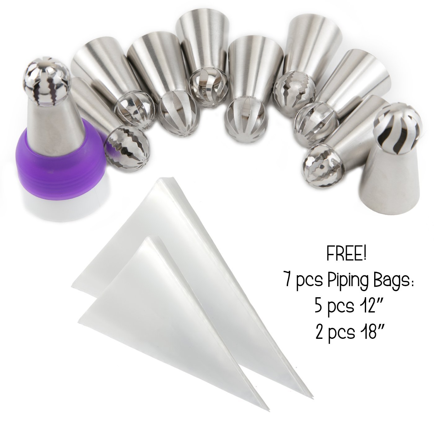 28 pcs Sphere Russian Piping Tips Set 21 Icing Tips (XXL Size) + FREE