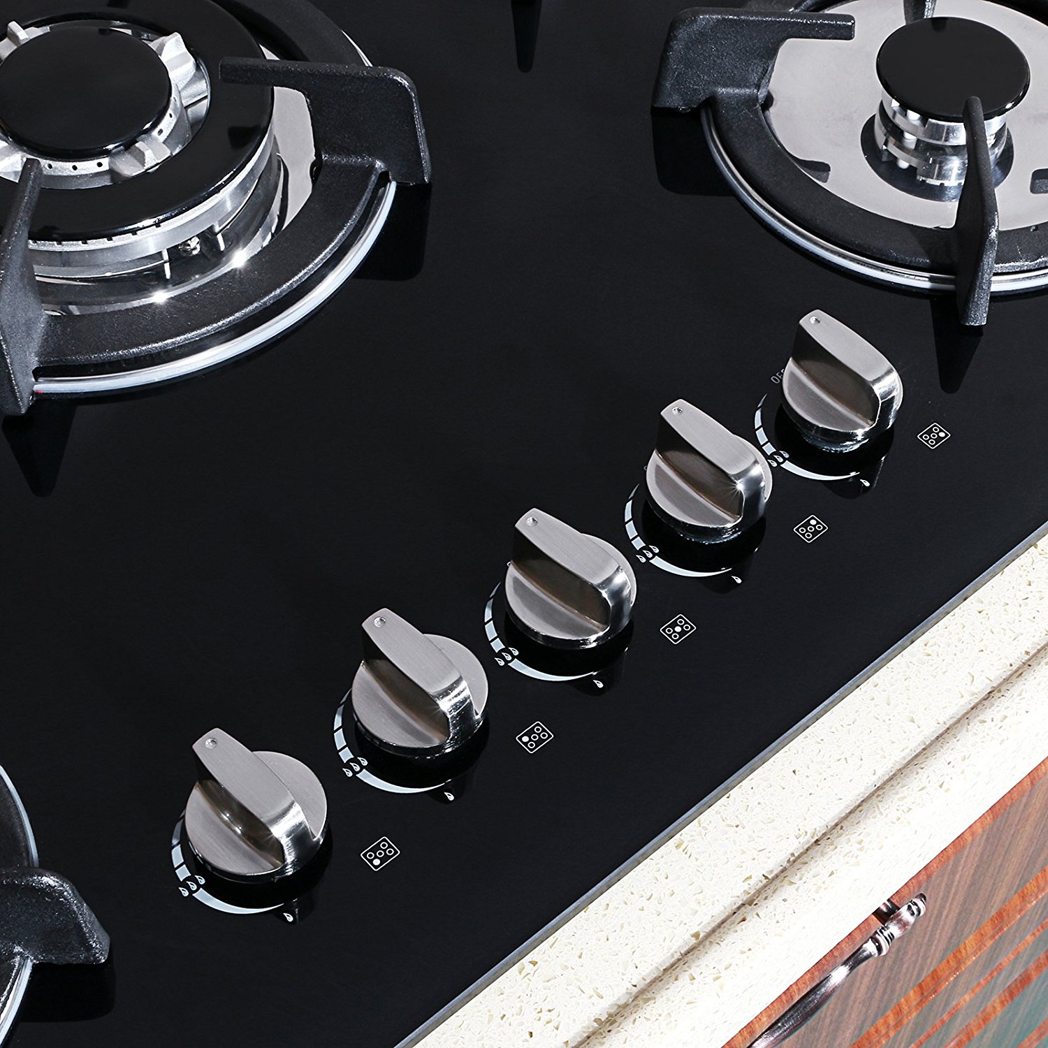 Windmax 30" Euro Design Black Tempered Glass Builtin Kitchen 5 Burners