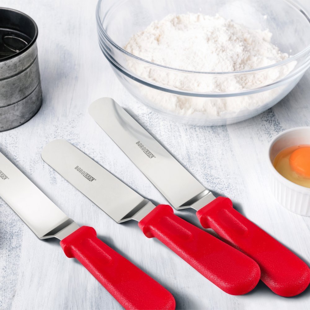 Borolux Cake Decorating Spatulas, Stainless Steel Icing Smoother Frosting Knife, Set of 3 free